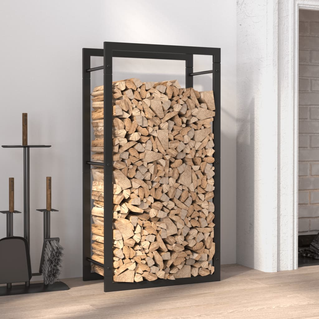 vidaXL Firewood Rack Matt Black 19.7"x11"x37" Steel