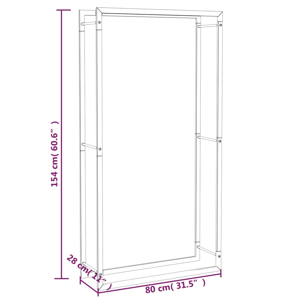 vidaXL Firewood Rack Matt Black 31.5"x11"x60.6" Steel