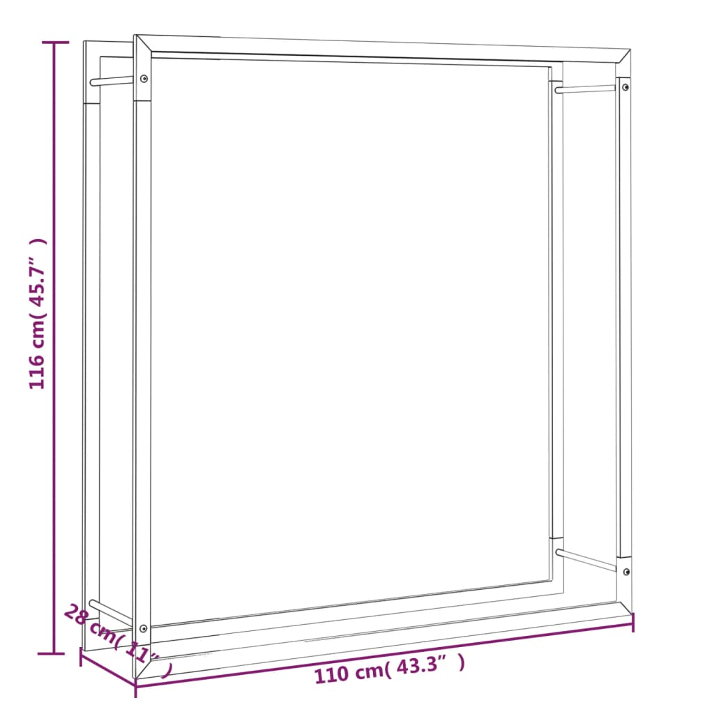 vidaXL Firewood Rack Matt Black 43.3"x11"x45.7" Steel