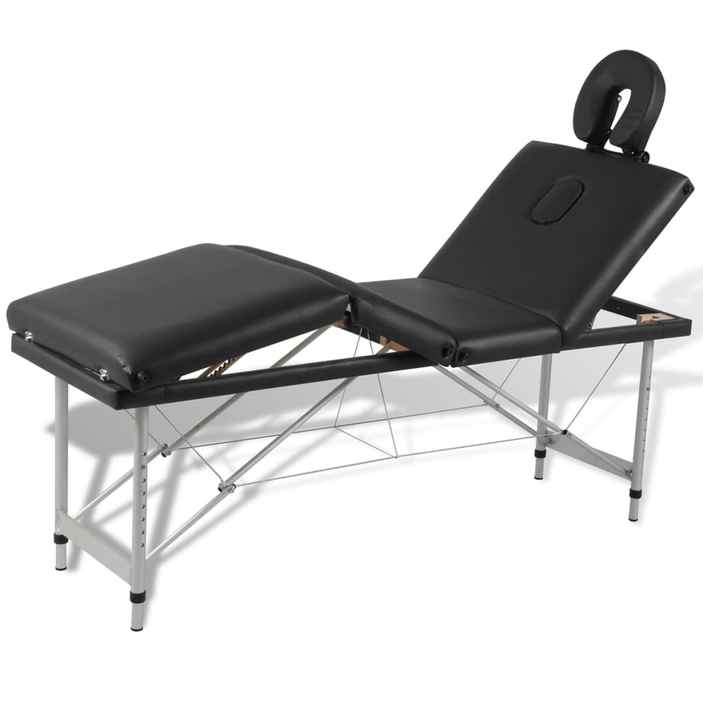 vidaXL Black Foldable Massage Table 4 Zones with Aluminum Frame