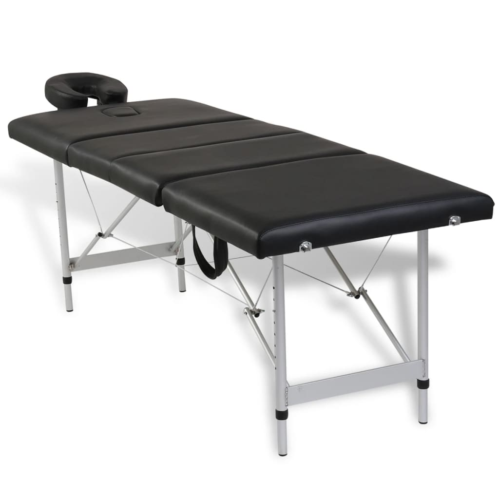 vidaXL Black Foldable Massage Table 4 Zones with Aluminum Frame