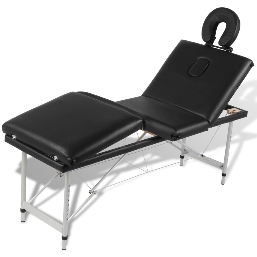 vidaXL Black Foldable Massage Table 4 Zones with Aluminum Frame