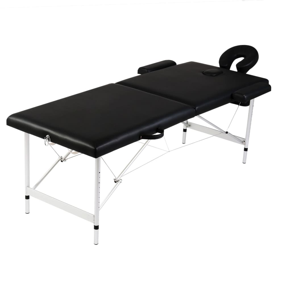 vidaXL Black Foldable Massage Table 2 Zones with Aluminum Frame