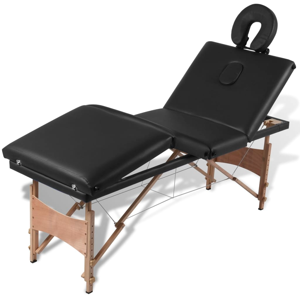 vidaXL Black Foldable Massage Table 4 Zones with Wooden Frame