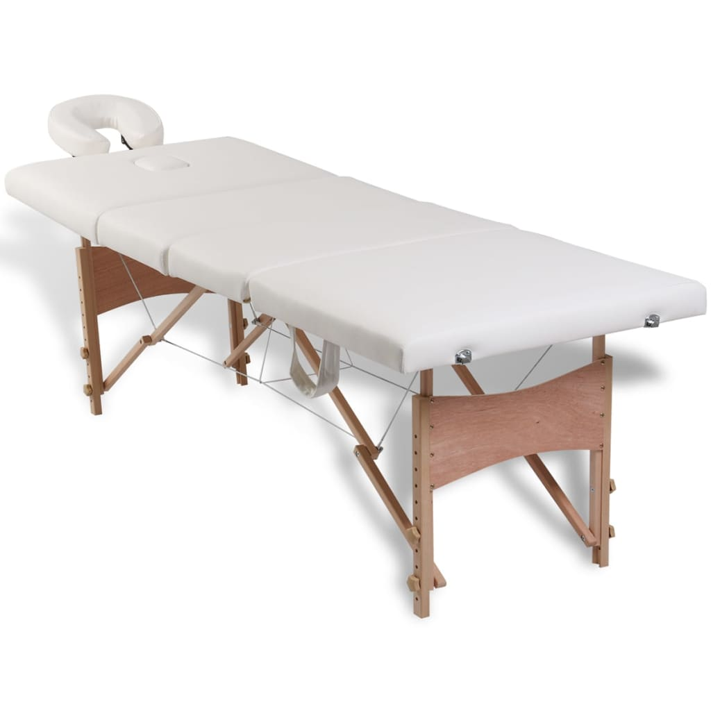 vidaXL Cream White Foldable Massage Table 4 Zones with Wooden Frame