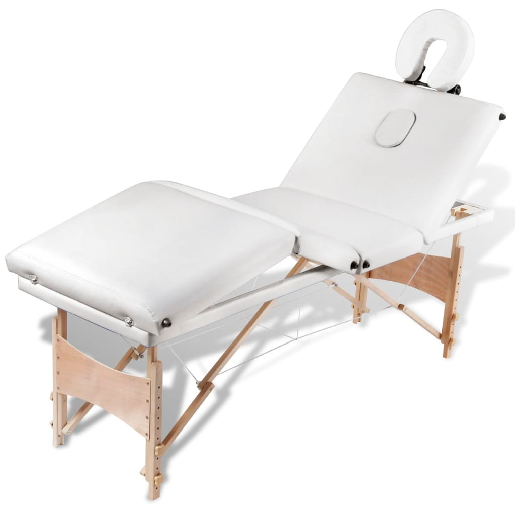 vidaXL Cream White Foldable Massage Table 4 Zones with Wooden Frame