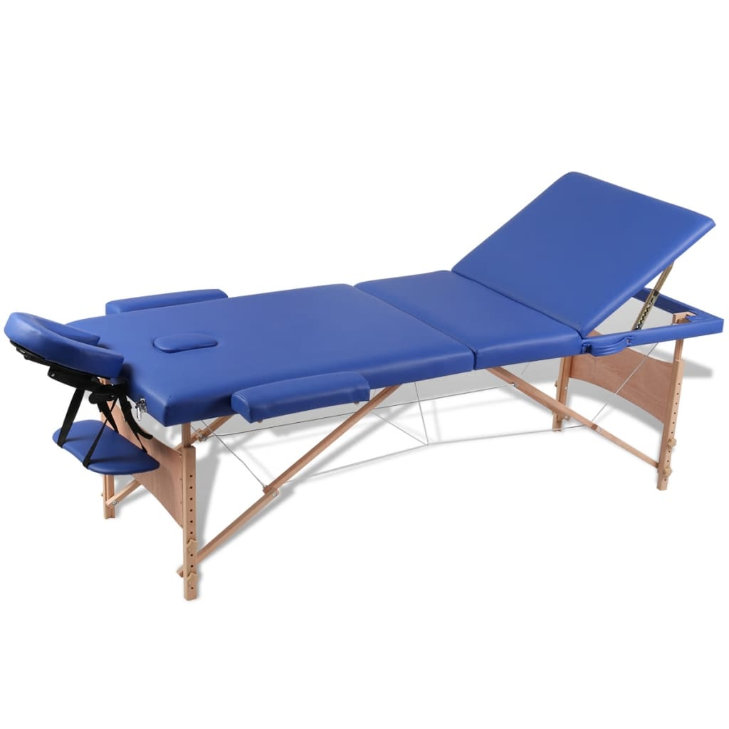 vidaXL Blue Foldable Massage Table 3 Zones with Wooden Frame