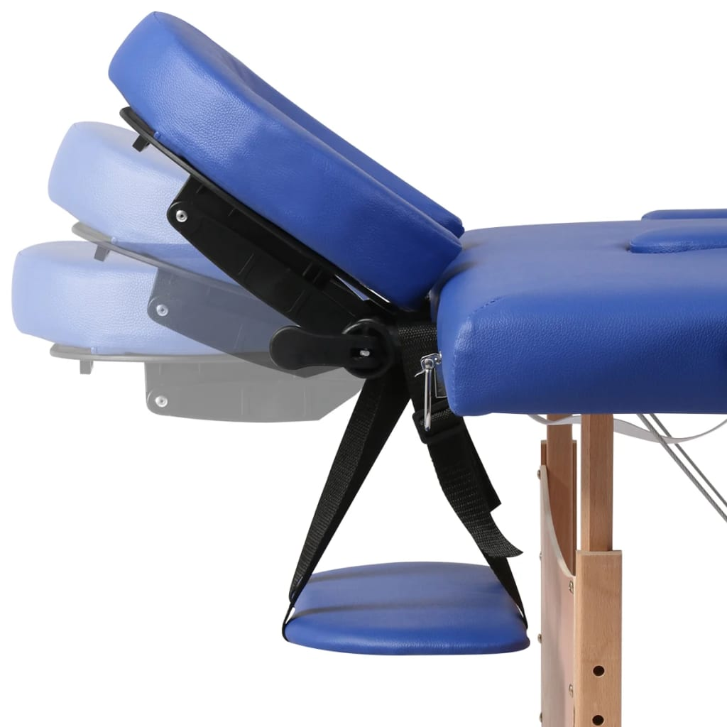 vidaXL Blue Foldable Massage Table 3 Zones with Wooden Frame