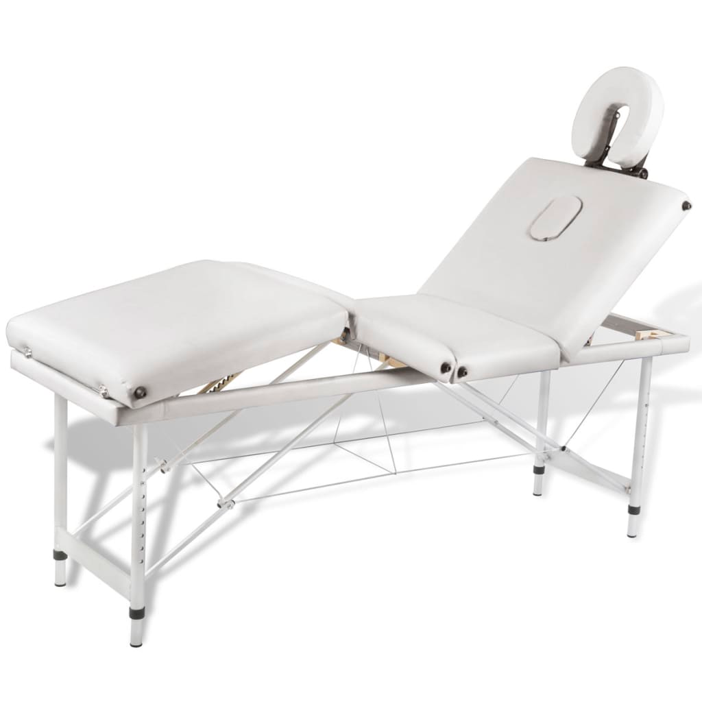 vidaXL Creme White Foldable Massage Table 4 Zones with Aluminum Frame