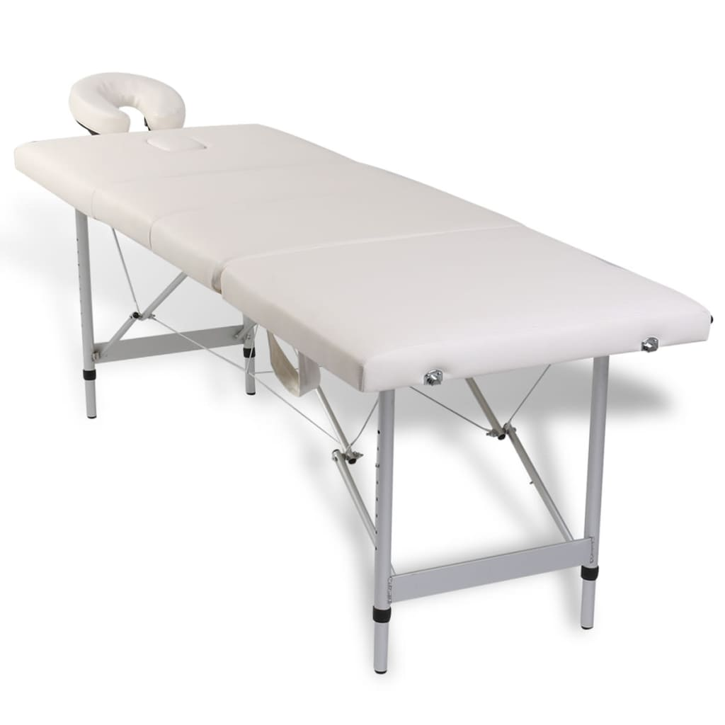 vidaXL Creme White Foldable Massage Table 4 Zones with Aluminum Frame