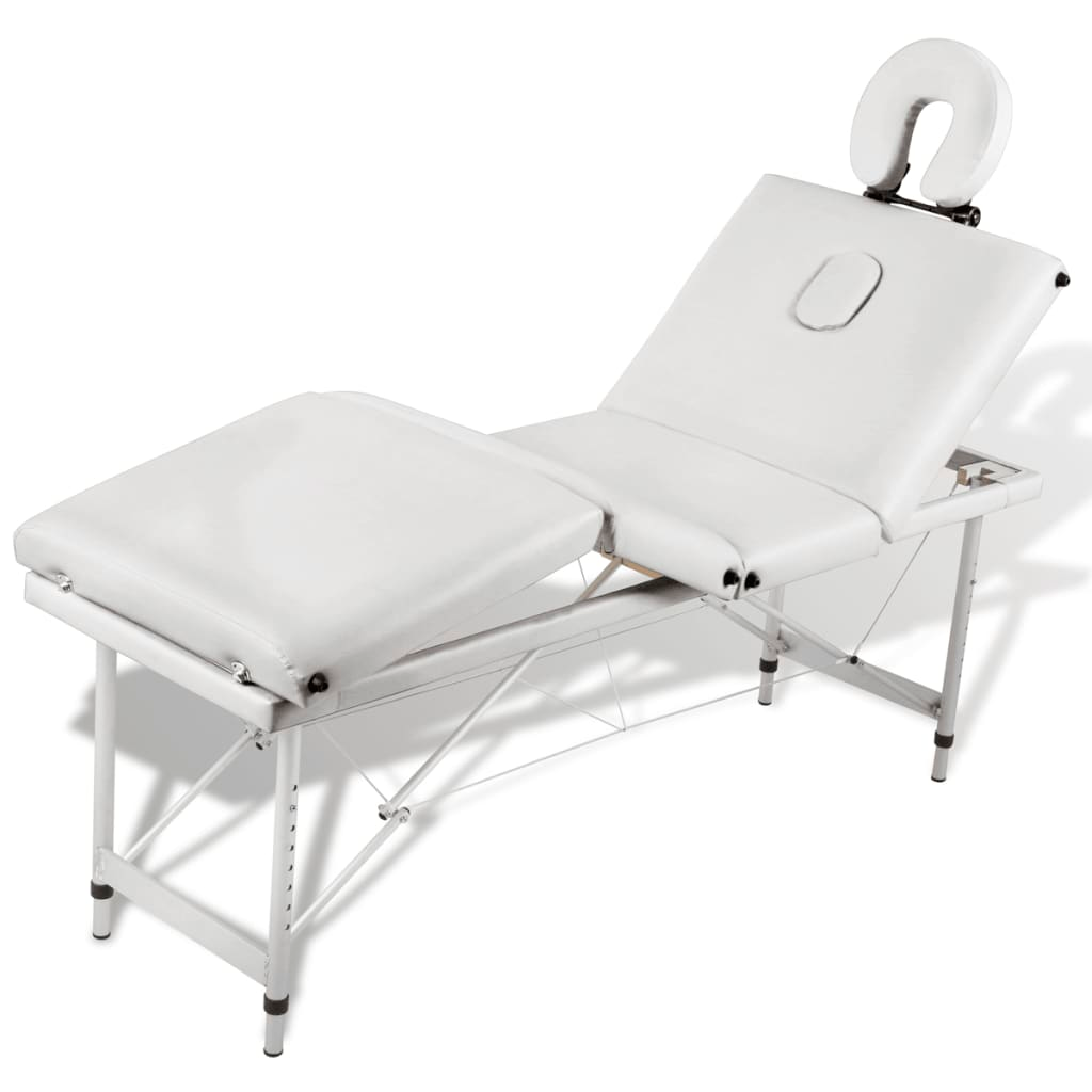 vidaXL Creme White Foldable Massage Table 4 Zones with Aluminum Frame