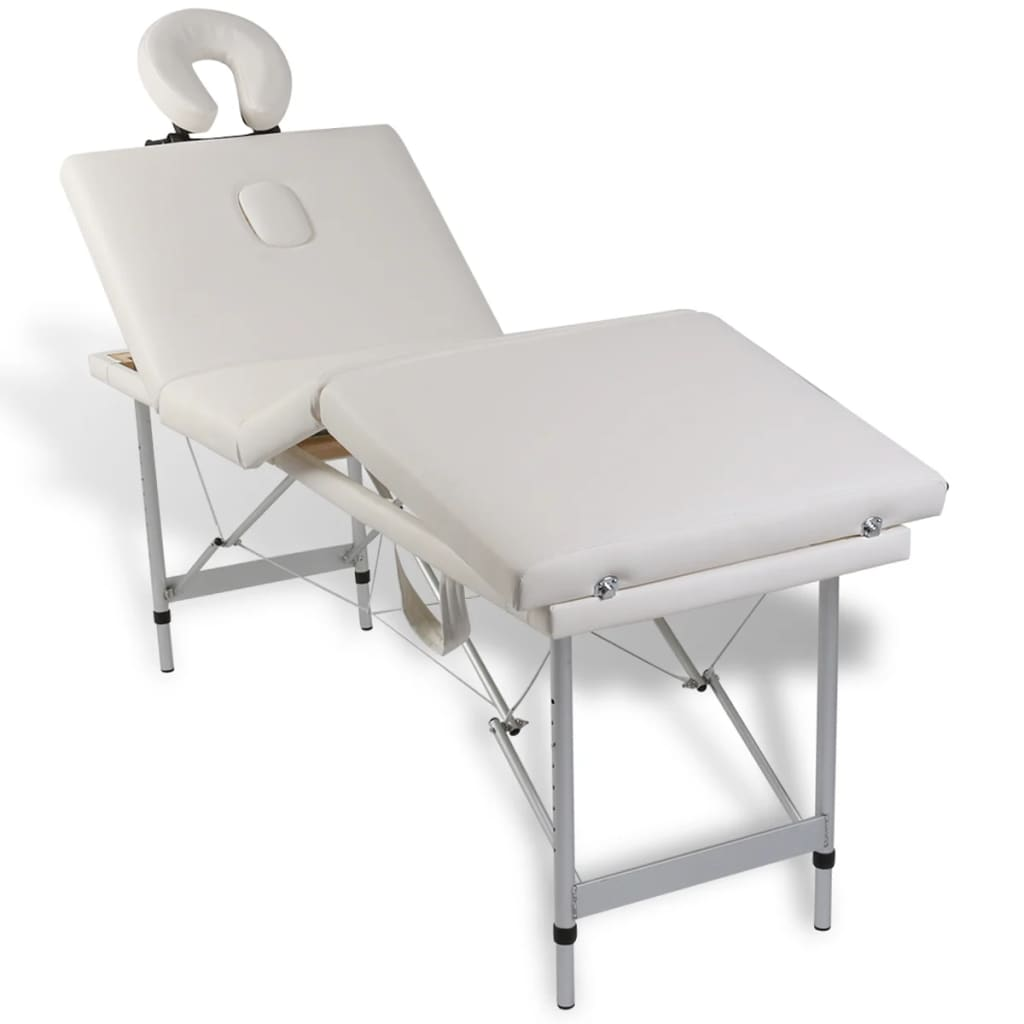 vidaXL Creme White Foldable Massage Table 4 Zones with Aluminum Frame