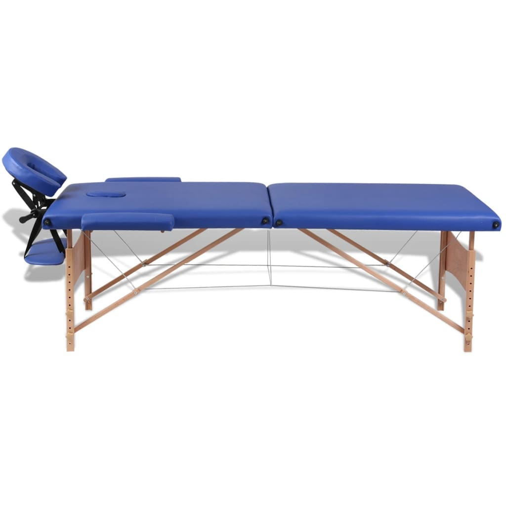 vidaXL Blue Foldable Massage Table 2 Zones with Wooden Frame