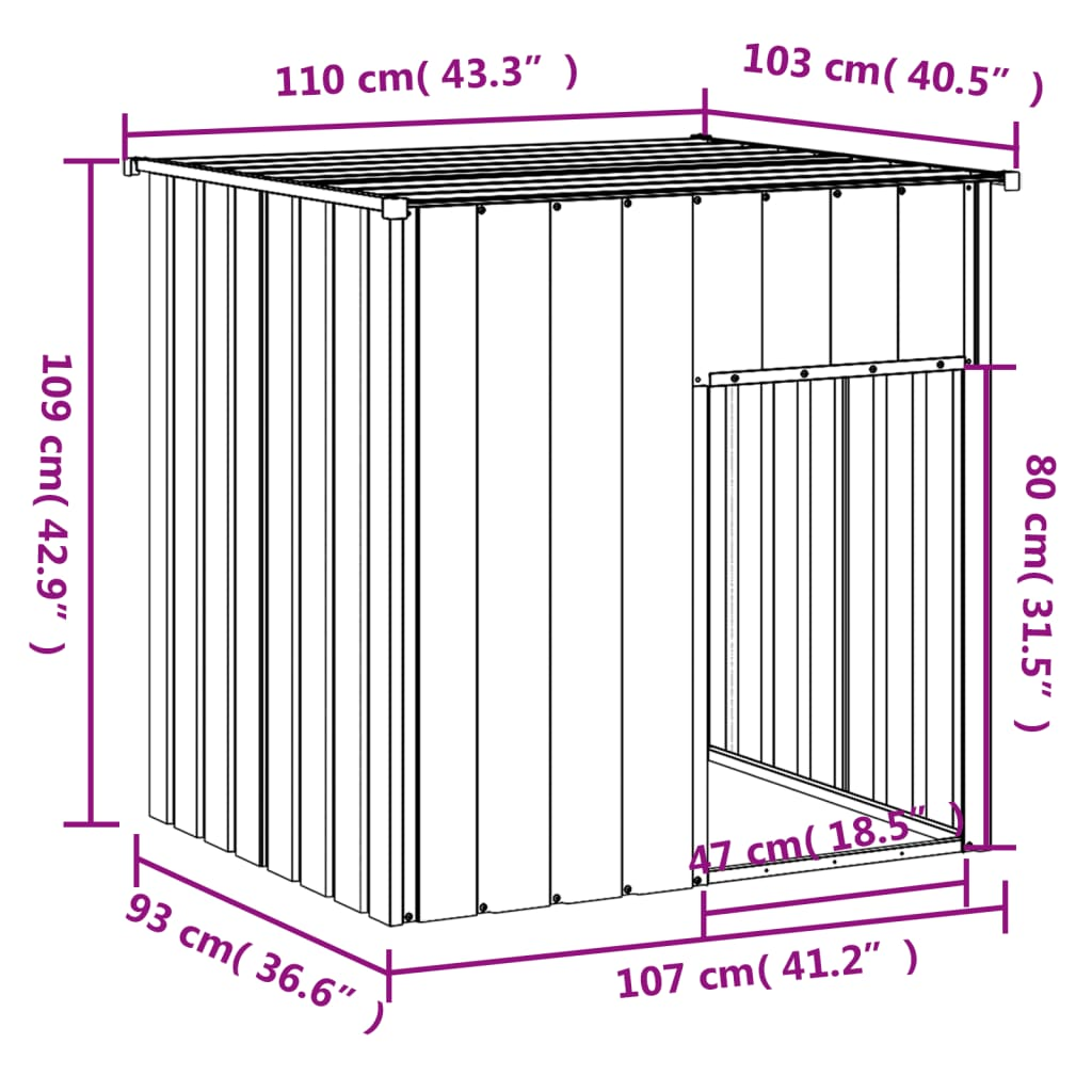 vidaXL Dog House with Roof Light Gray 43.3"x40.6"x42.9" Galvanized Steel