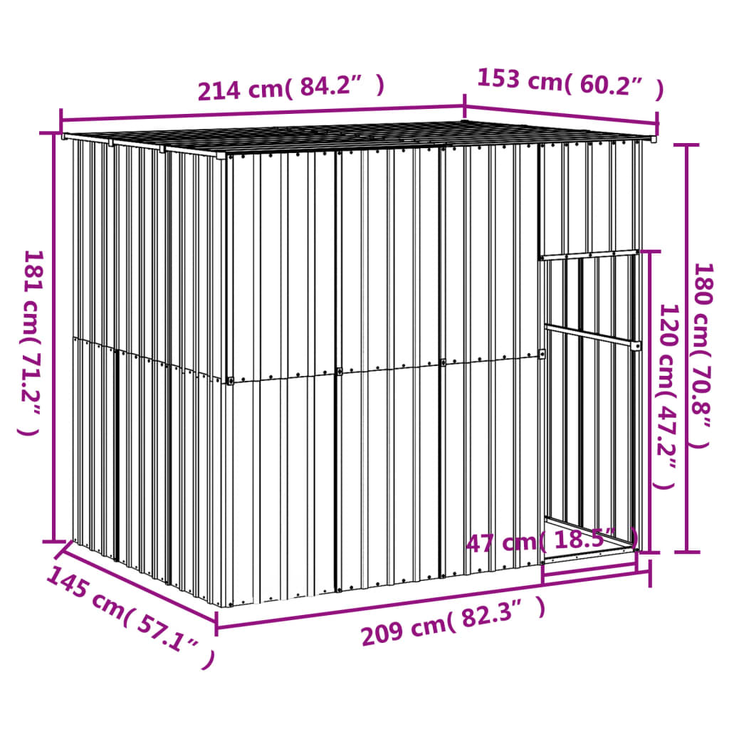 vidaXL Dog House with Roof Light Gray 84.3"x60.2"x71.3" Galvanized Steel