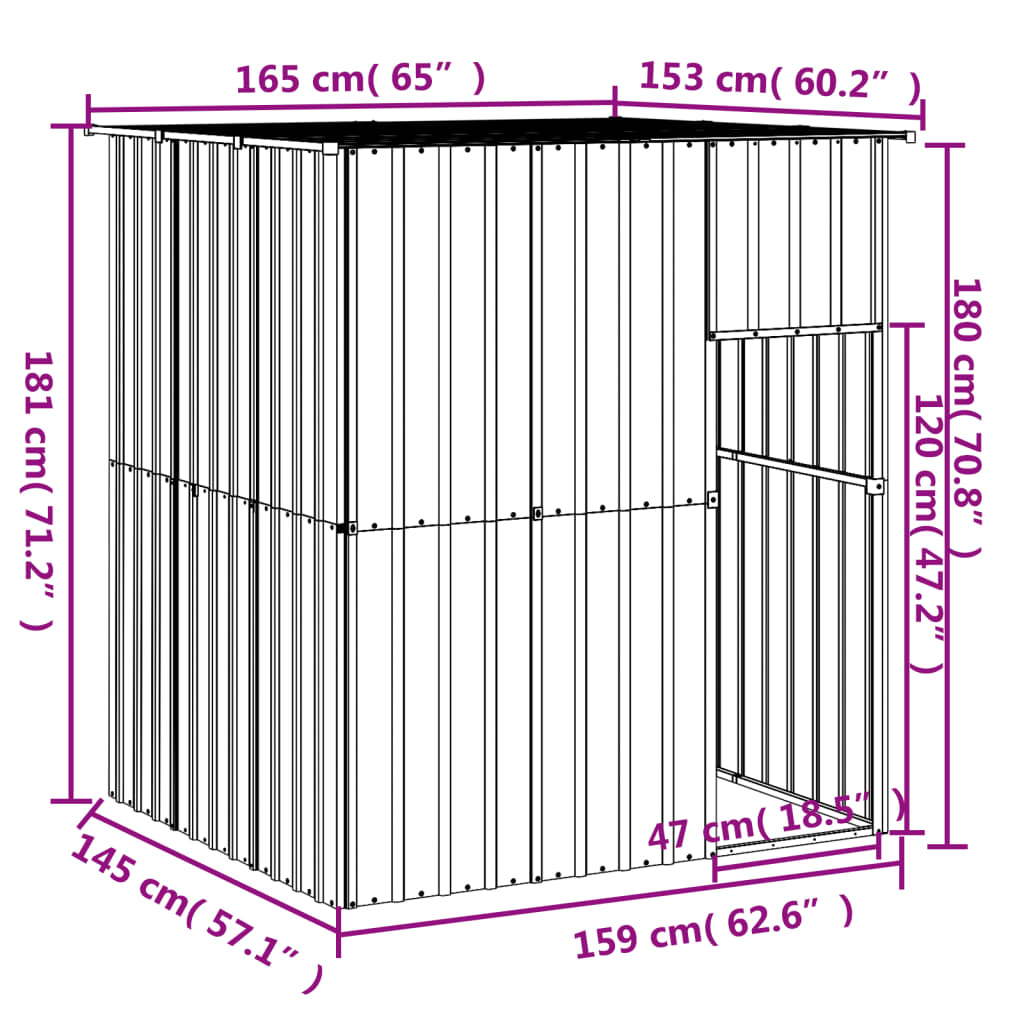 vidaXL Dog House with Roof Anthracite 65"x60.2"x71.3" Galvanized Steel