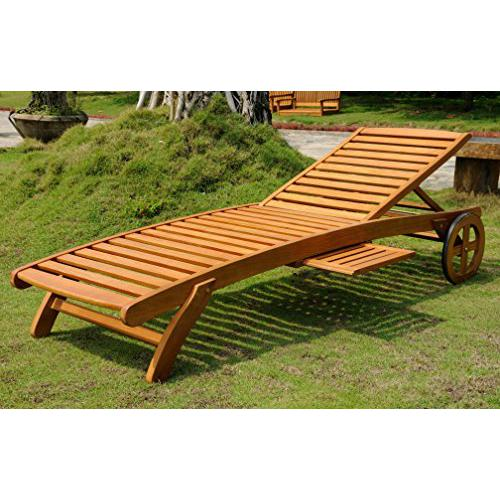 Royal Tahiti Outdoor Wood Chaise Lounge with Wheels