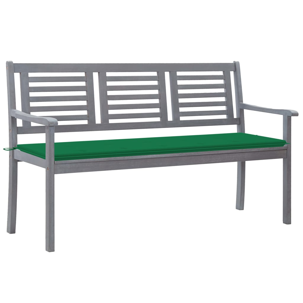 vidaXL 3-Seater Patio Bench with Cushion 59.1" Gray Eucalyptus Wood