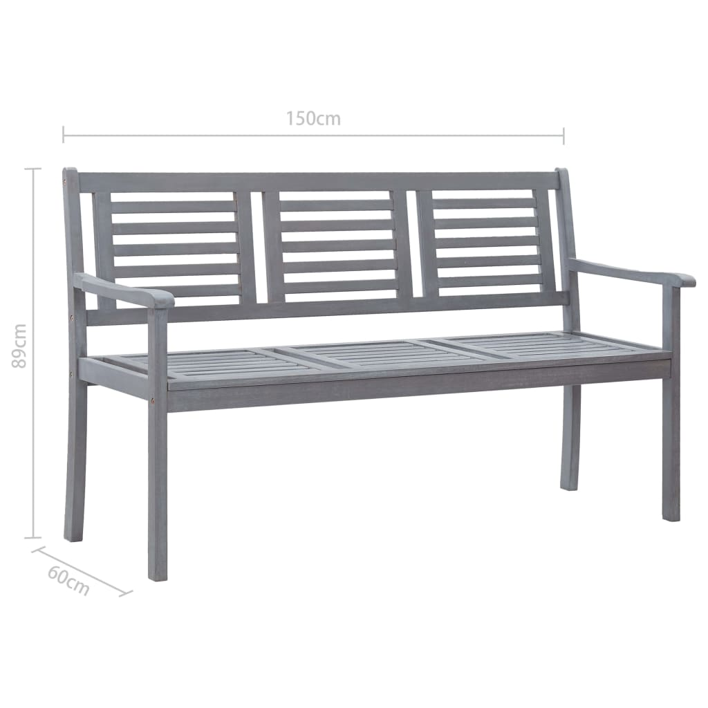 vidaXL 3-Seater Patio Bench with Cushion 59.1" Gray Eucalyptus Wood