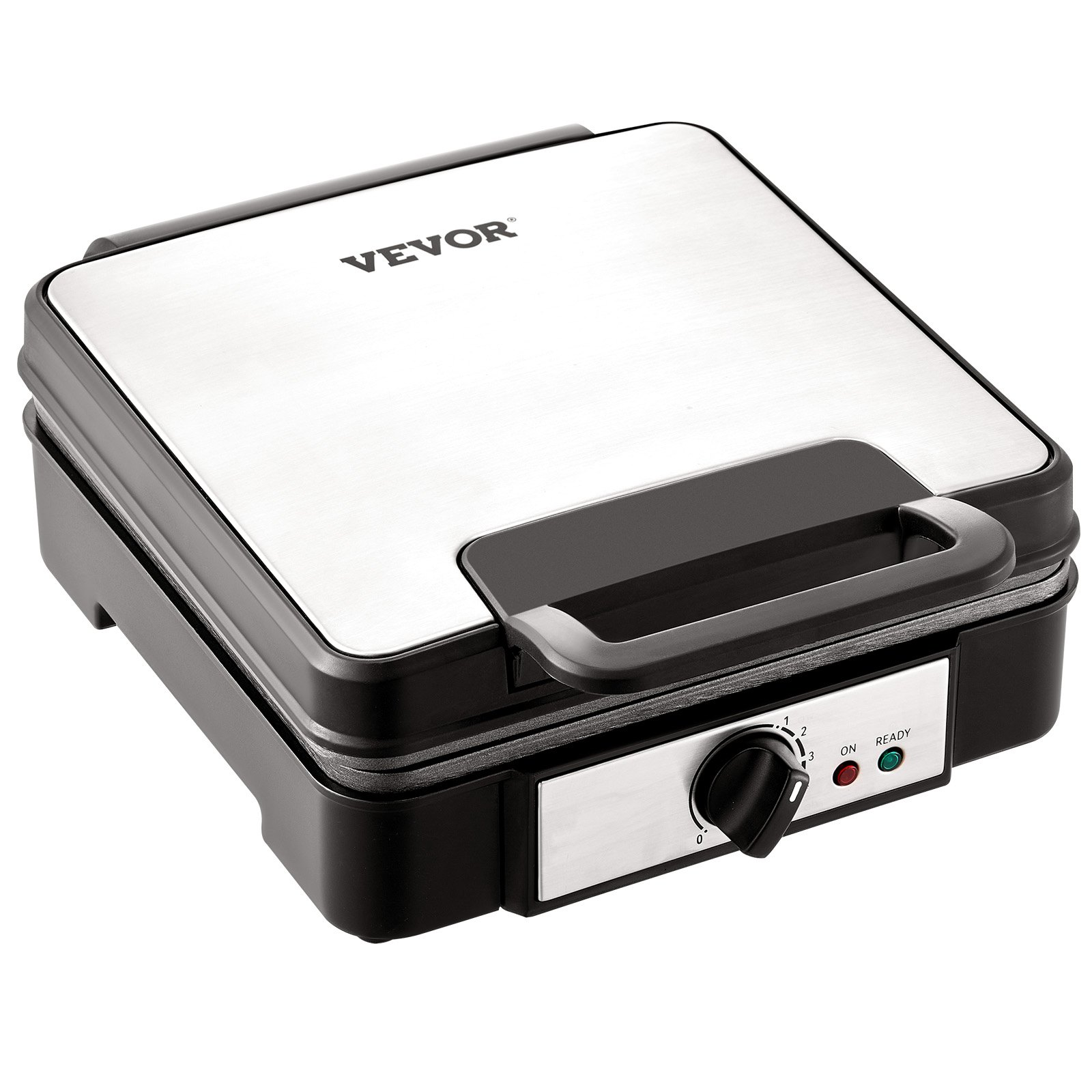 VEVOR Waffle Maker, 4 Slices per Batch, 1200W Square Waffle Iron, Non-Stick Waffle Baker Machine with 122-572℉ / 50-300℃ Temperature Range Teflon-Coated Baking Pans Stainless Steel Body, 120V