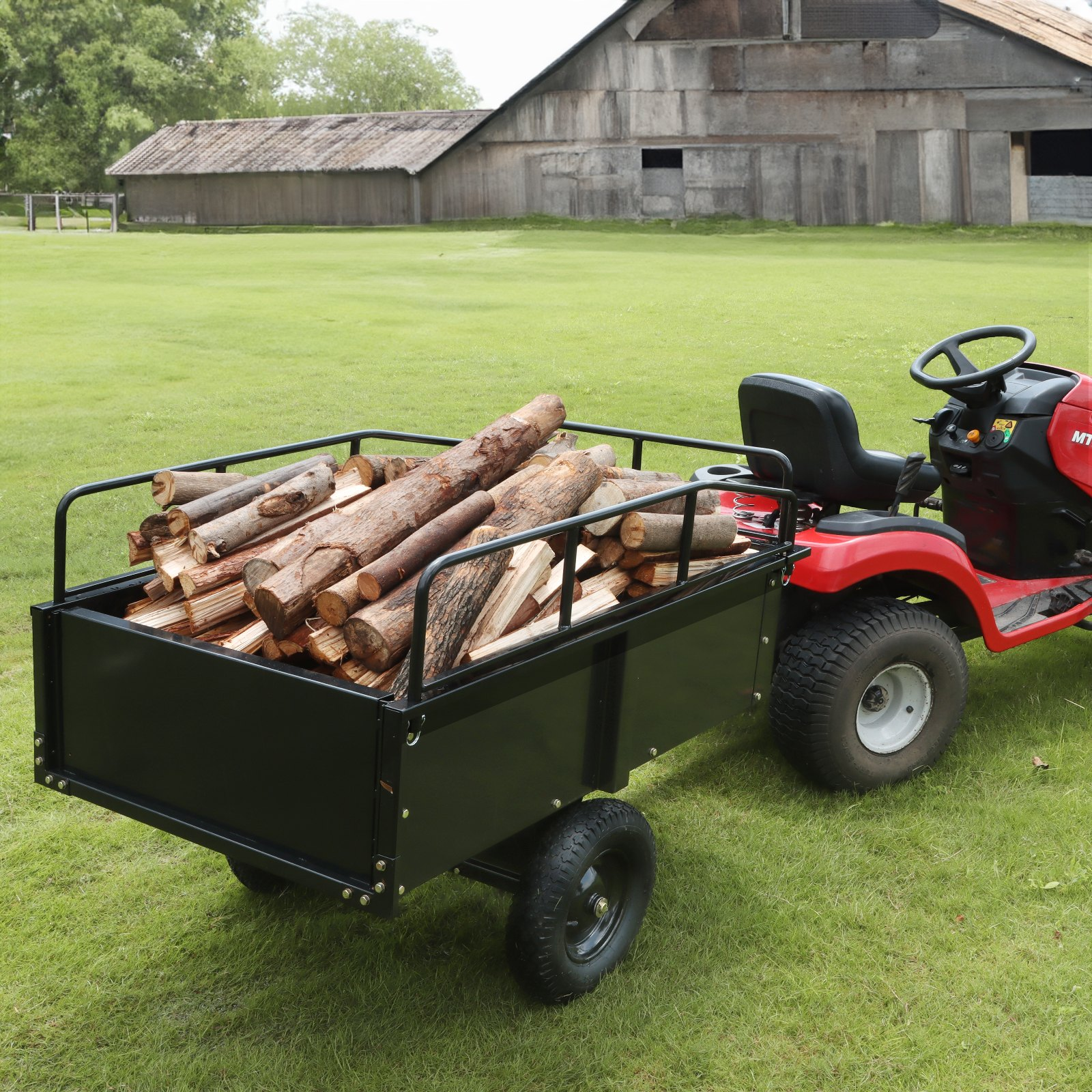 VEVOR Heavy Duty ATV Trailer Steel Dump Cart, 750-Pound 15 Cubic Feet, Garden Utility Trailer with Removable Sides for Riding Lawn Mower Tractor