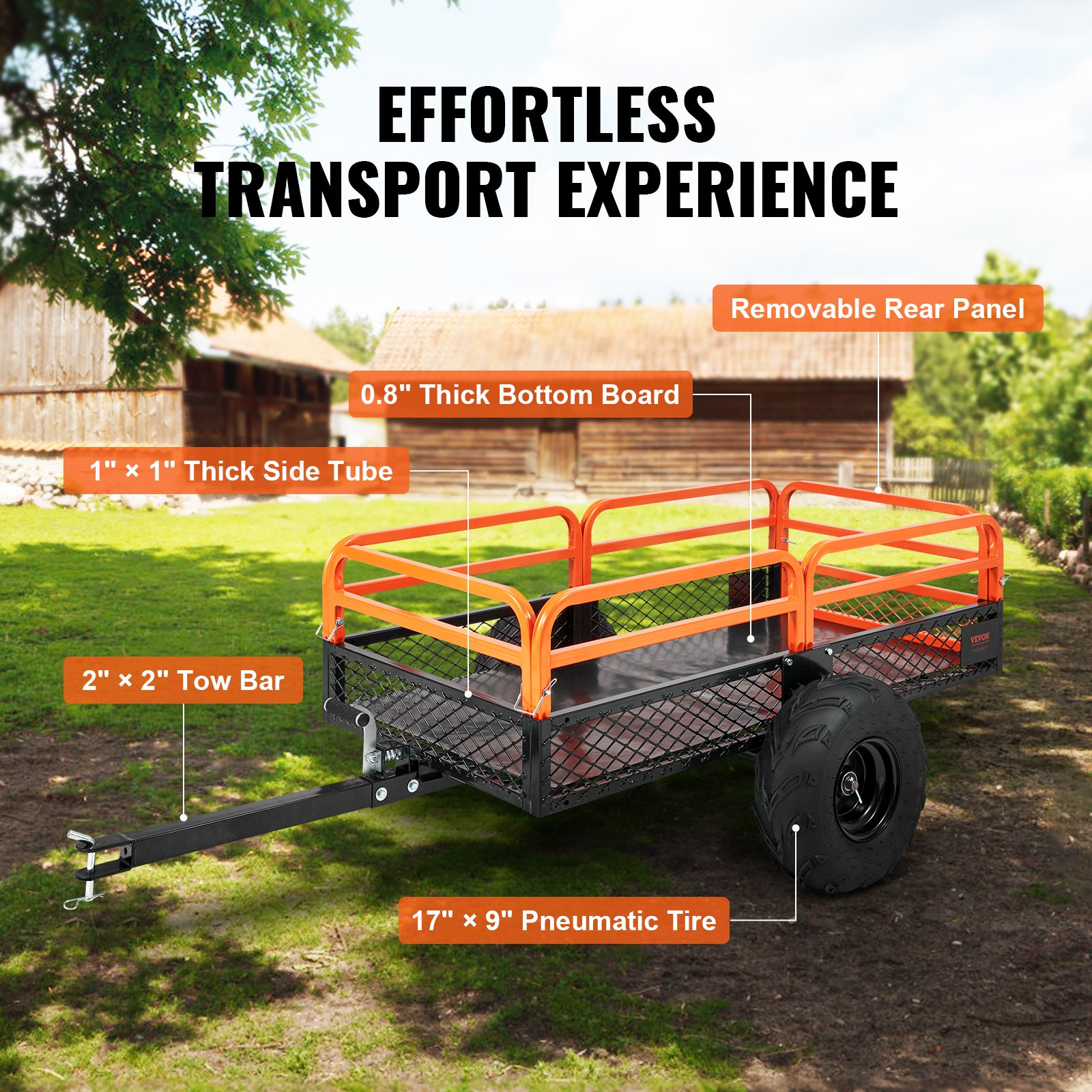 VEVOR Heavy Duty Steel ATV Dump Trailer, 1500-Pound Load Capacity 15 Cubic Feet, Tow Behind Dump Cart Garden Trailer, with Removable Sides and 2 Tires, for Mowers, Tractors, ATV, UTV