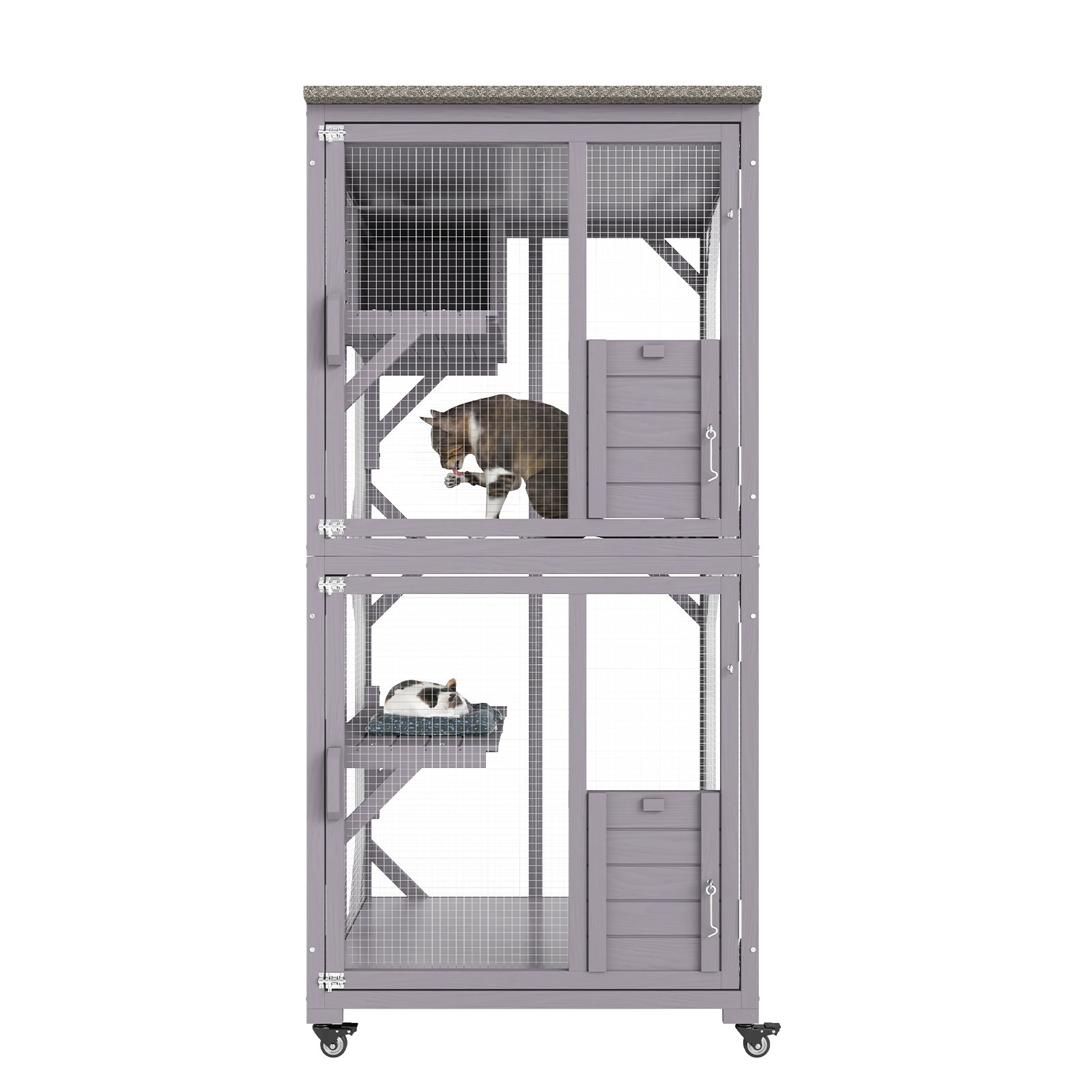 VEVOR Cat House Outdoor, 3-Tier Large Catio, Cat Enclosure with 360° Rotating Casters, 2 Platforms, A Resting Box and Large Front Door, 29.9 x 34 x 64.1 inch