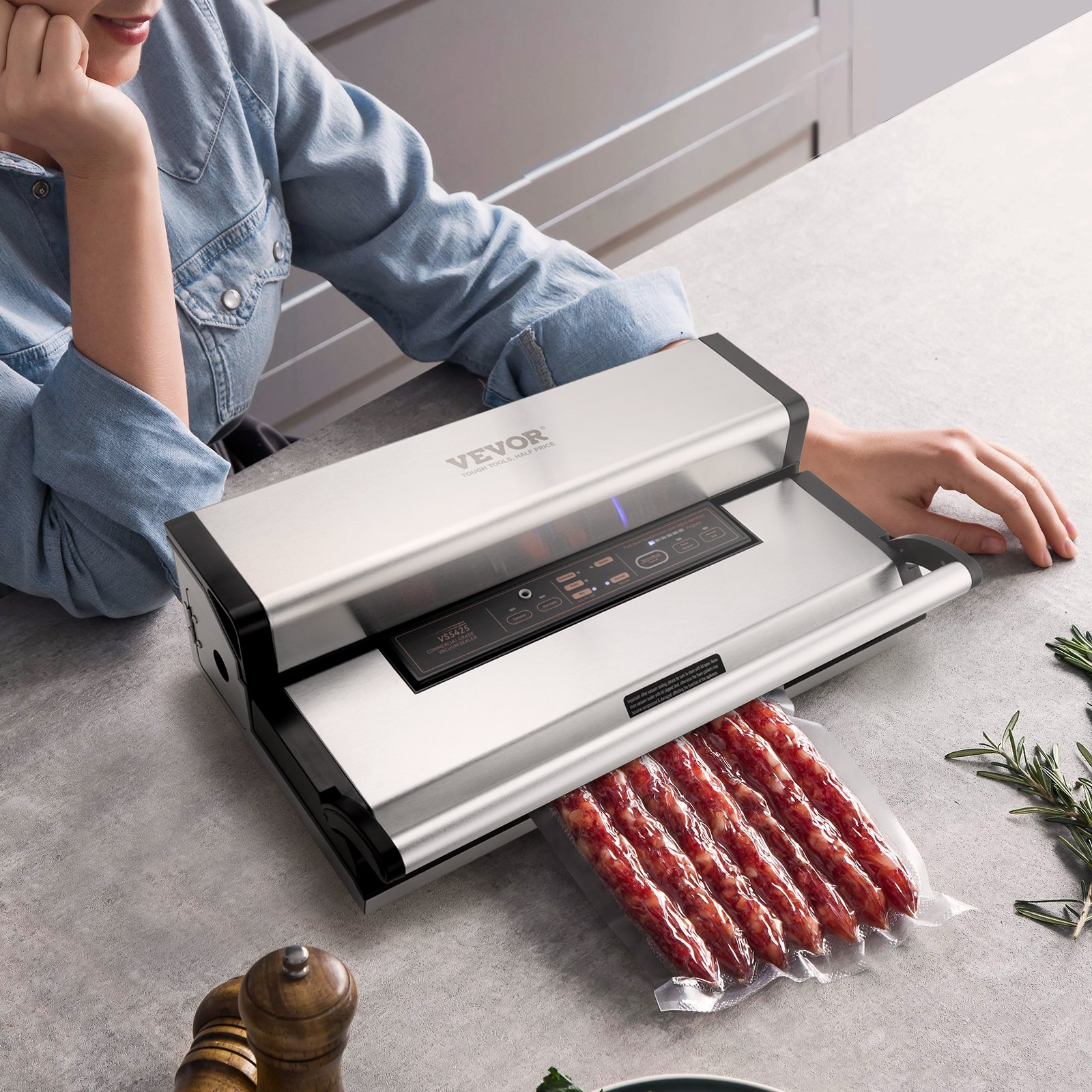 VEVOR Vacuum Sealer Machine, 95Kpa 350W Powerful Dual Pump and Dual Sealing, Dry and Moist Food Storage, Automatic and Manual Air Sealing System with Built-in Cutter, with Seal Bag and External Hose