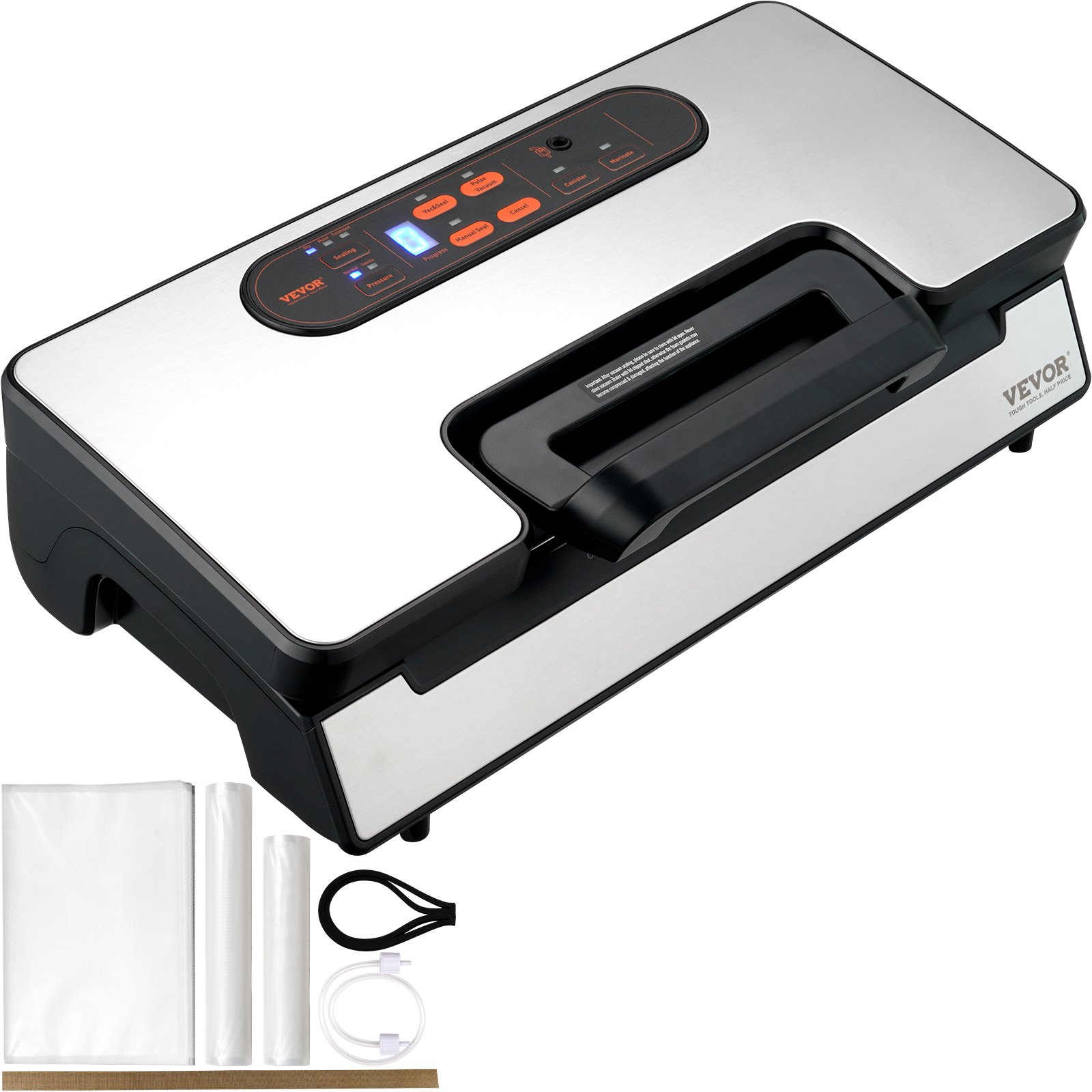 VEVOR Vacuum Sealer Machine, 90Kpa 130W Powerful Dual Pump and Dual Sealing, Dry and Moist Food Storage, Automatic and Manual Air Sealing System with Built-in Cutter, with Seal Bag and External Hose