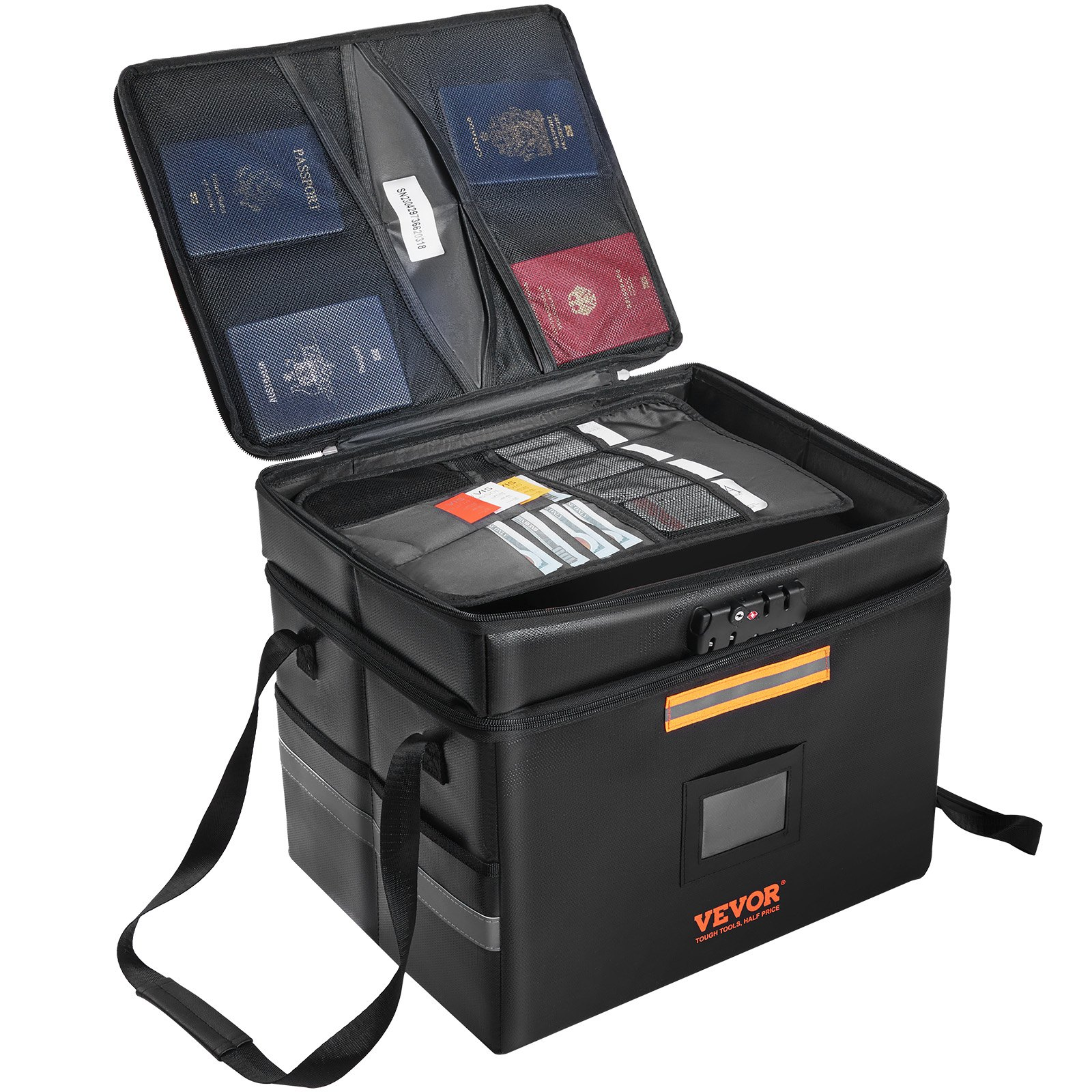 VEVOR Fireproof Document Box, 2000℉ Fireproof Document Bag with 3 Storage Layers, 15.35"x12.4"x13.98", Fireproof Wallet, Large Briefcase, Money Storage, Passport, Documents, Bank File