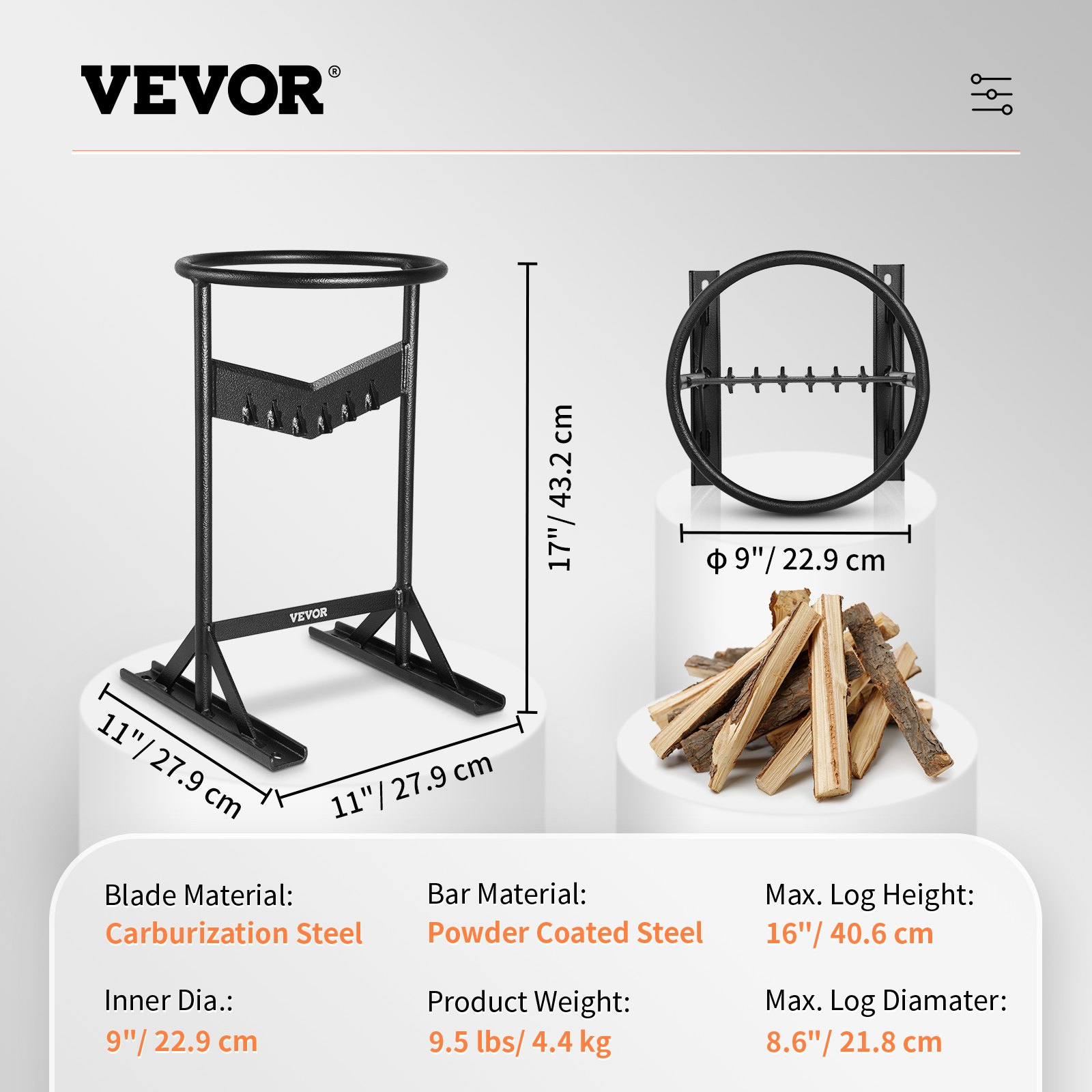 VEVOR Firewood Kindling Splitter, 9''x17'' XL Wood Splitter, Unique V-Shaped Finger-Safety Blade, Manual Log Splitter for Wood Splitting, Heavy Duty Strong Steel Structure & Stability, Log Splitter