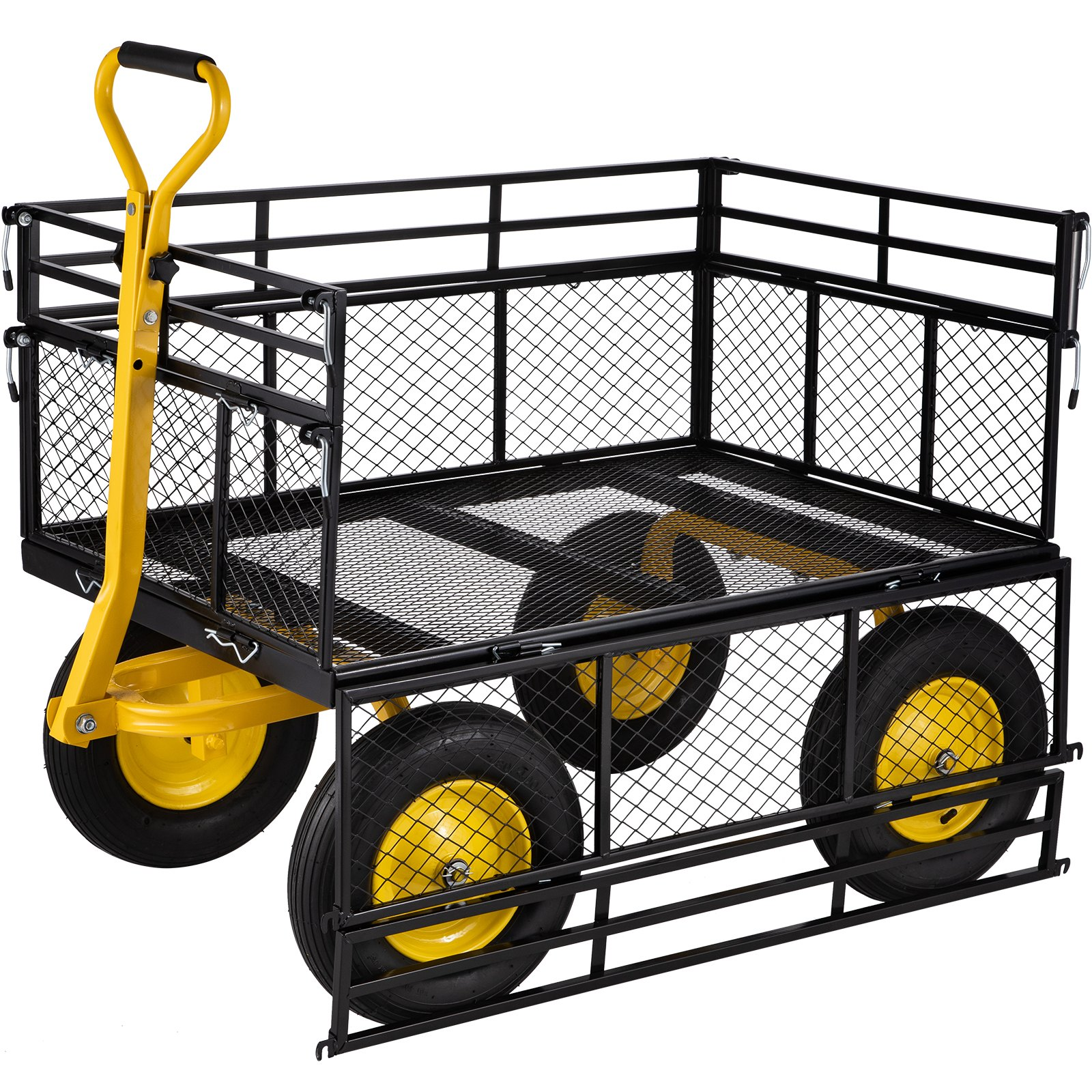 VEVOR Steel Garden Cart, Heavy Duty 1400 lbs Capacity, with Removable Mesh Sides to Convert into Flatbed, Utility Metal Wagon with 2-in-1 Handle and 15 in Tires, Perfect for Garden, Farm, Yard