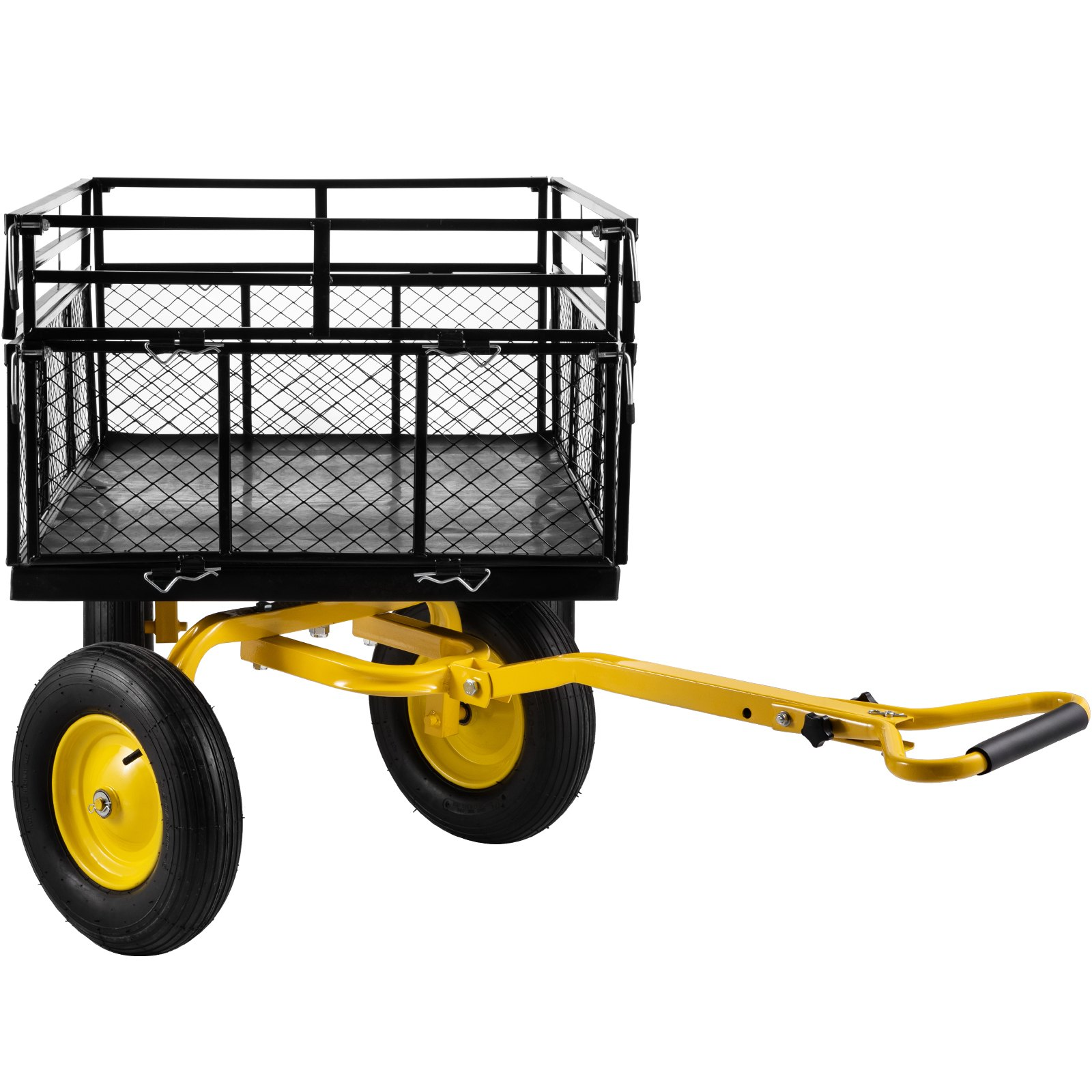 VEVOR Steel Garden Cart, Heavy Duty 1400 lbs Capacity, with Removable Mesh Sides to Convert into Flatbed, Utility Metal Wagon with 2-in-1 Handle and 15 in Tires, Perfect for Garden, Farm, Yard