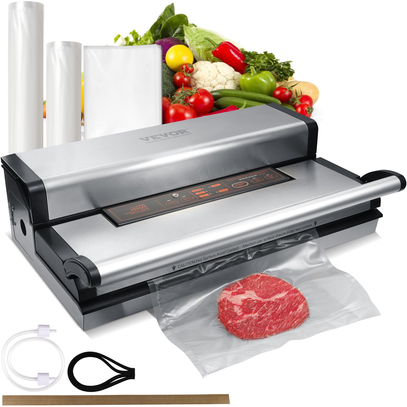 VEVOR Vacuum Sealer Machine, 95Kpa 350W Powerful Dual Pump and Dual Sealing, Dry and Moist Food Storage, Automatic and Manual Air Sealing System with Built-in Cutter, with Seal Bag and External Hose