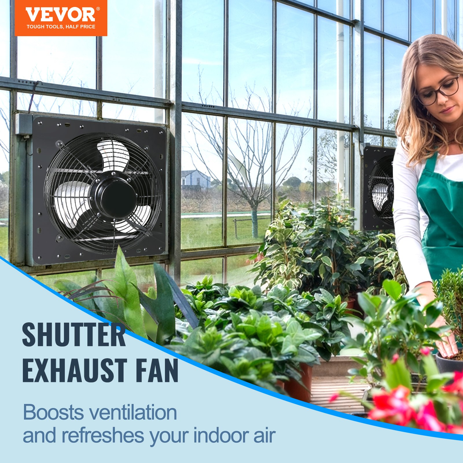 VEVOR Shutter Exhaust Fan, 16'' with Temperature Humidity Controller,  EC-motor, 2650 CFM, 10-Speed Adjustable Wall Mount Attic Fan, Ventilation and Cooling for Greenhouses, Garages, Sheds, ETL Listed