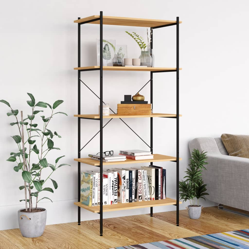 vidaXL 5-Tier Shelving Unit Black and Oak 31.5"x15.7"x64.2"