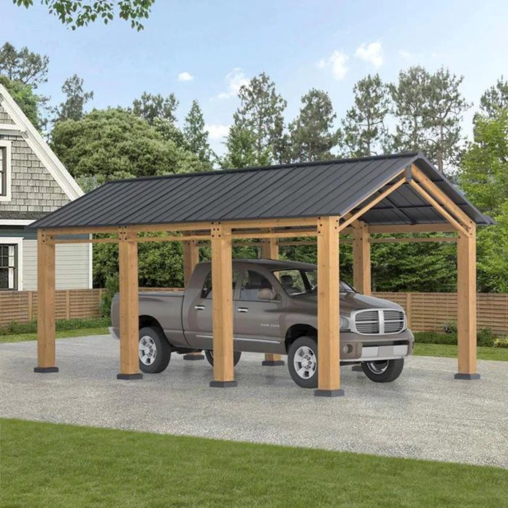 Cedar Wood Frame Carport Outdoor Patio Hardtop Gazebo