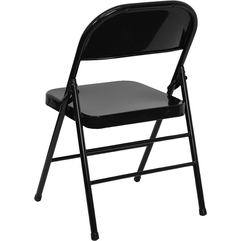 2 Pack HERCULES Series Triple Braced & Double Hinged Black Metal Folding Chair