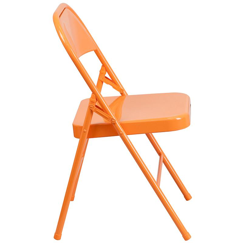 2 Pack HERCULES COLORBURST Series Orange Marmalade Triple Braced & Double Hinged Metal Folding Chair