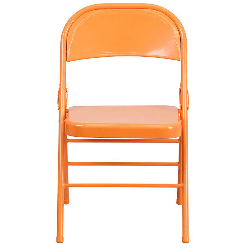 2 Pack HERCULES COLORBURST Series Orange Marmalade Triple Braced & Double Hinged Metal Folding Chair