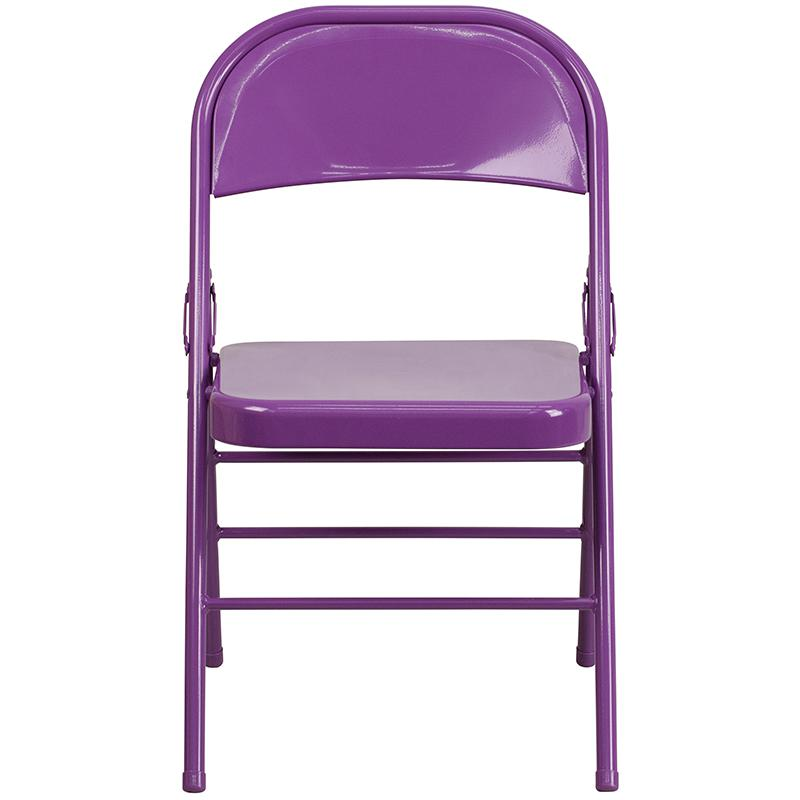 2 Pack HERCULES COLORBURST Series Impulsive Purple Triple Braced & Double Hinged Metal Folding Chair