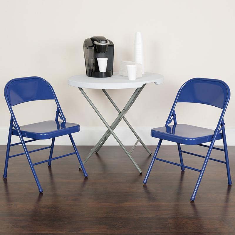 2 Pack HERCULES COLORBURST Series Cobalt Blue Triple Braced & Double Hinged Metal Folding Chair