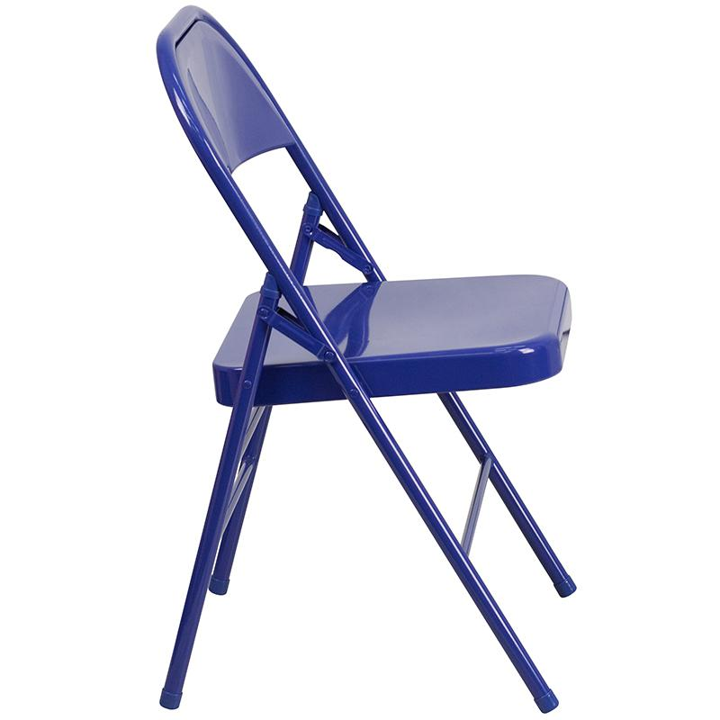 2 Pack HERCULES COLORBURST Series Cobalt Blue Triple Braced & Double Hinged Metal Folding Chair