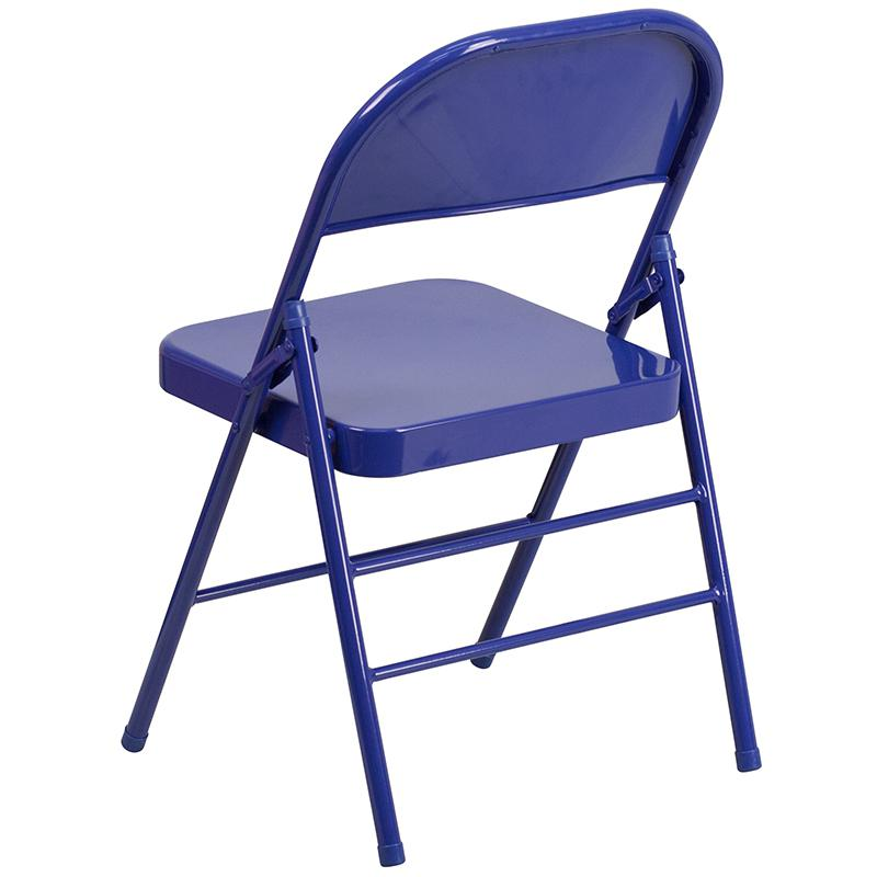 2 Pack HERCULES COLORBURST Series Cobalt Blue Triple Braced & Double Hinged Metal Folding Chair