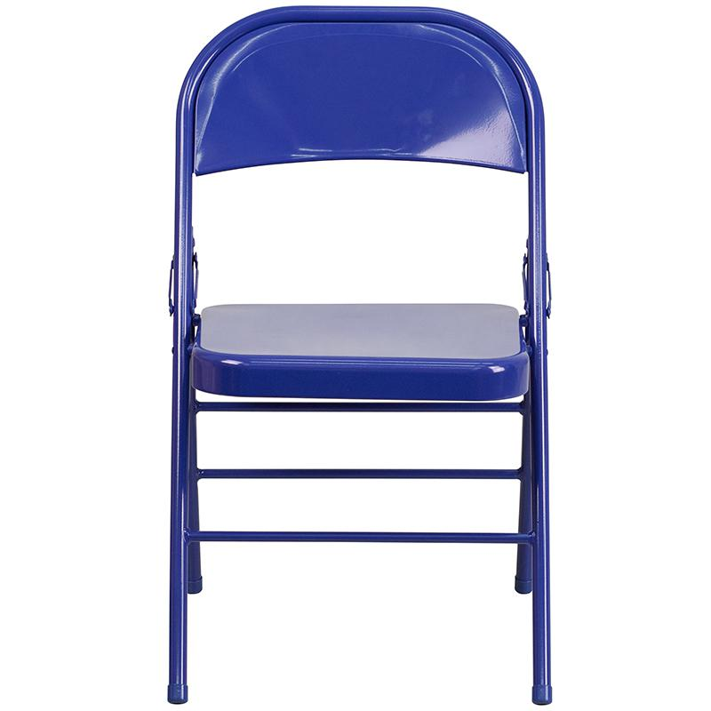 2 Pack HERCULES COLORBURST Series Cobalt Blue Triple Braced & Double Hinged Metal Folding Chair