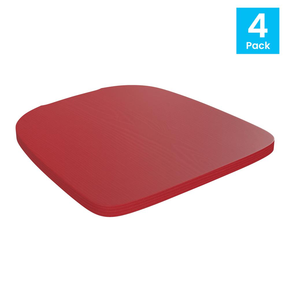 Perry Poly Resin Wood Square Seat with Rounded Edges for Colorful Metal Barstools in Red