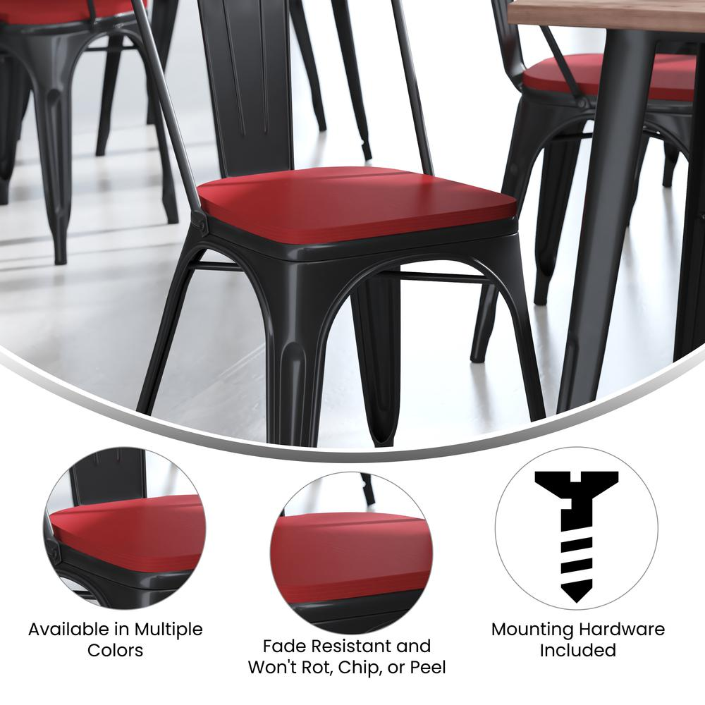 Perry Poly Resin Wood Square Seat with Rounded Edges for Colorful Metal Barstools in Red