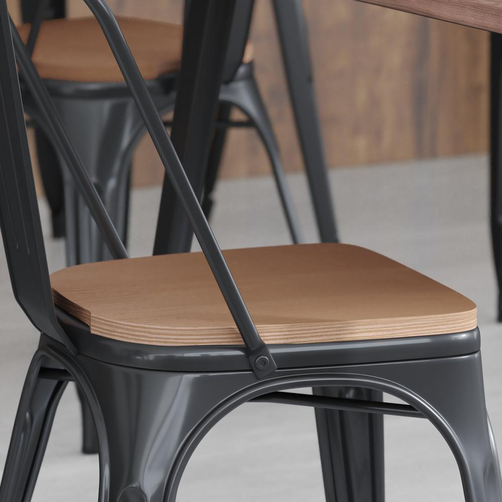 Perry Poly Resin Wood Square Seat with Rounded Edges for Colorful Metal Barstools in Teak