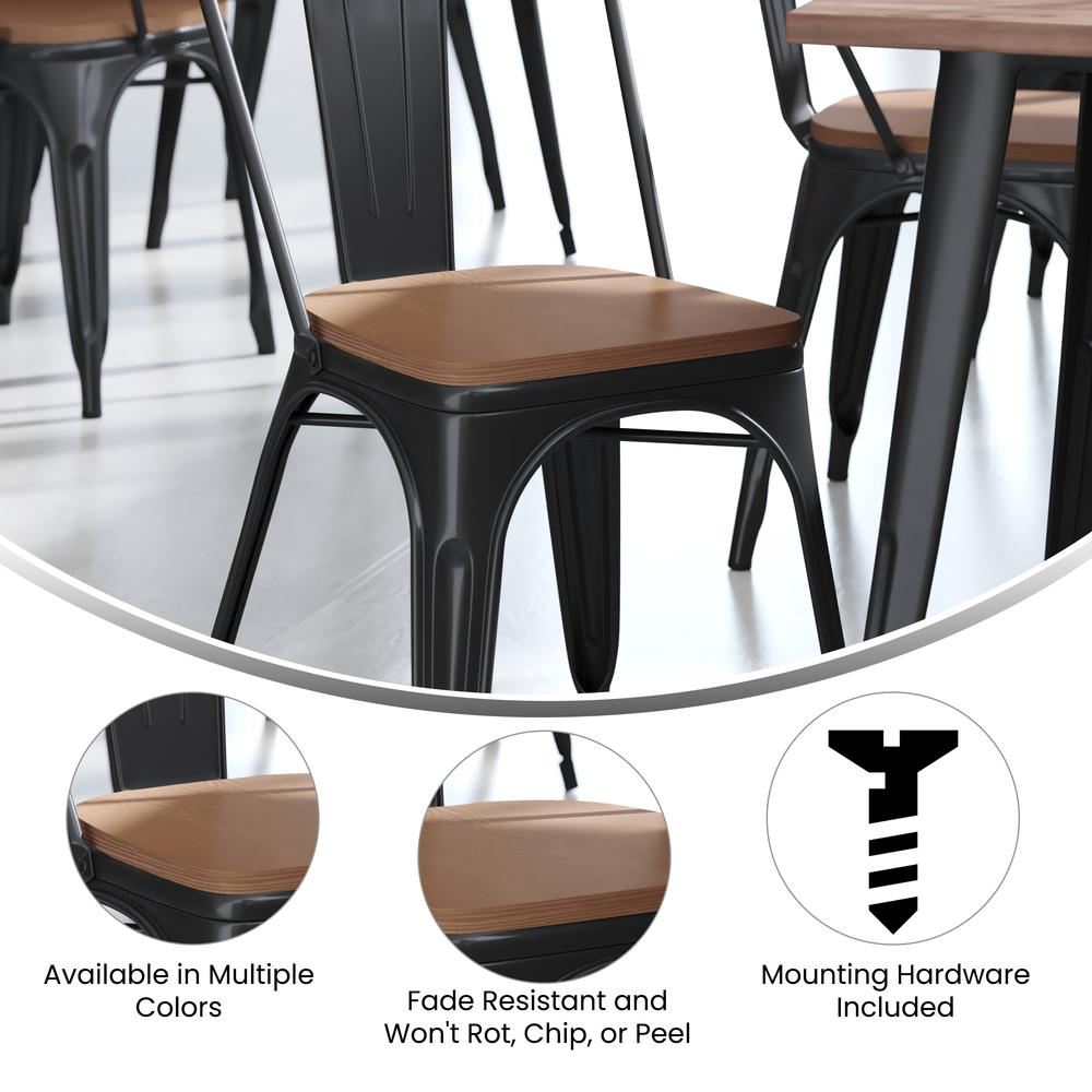 Perry Poly Resin Wood Square Seat with Rounded Edges for Colorful Metal Barstools in Teak