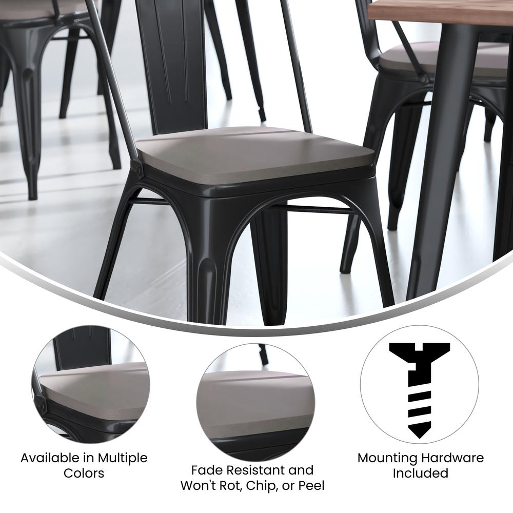 Perry Poly Resin Wood Square Seat with Rounded Edges for Colorful Metal Barstools in Gray